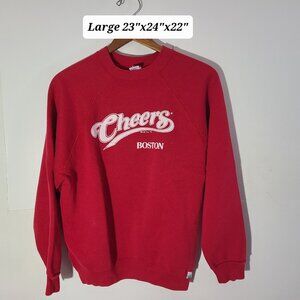 Vintage 90s Cheers Boston Crewneck Red Large Sweatshirt Made in USA